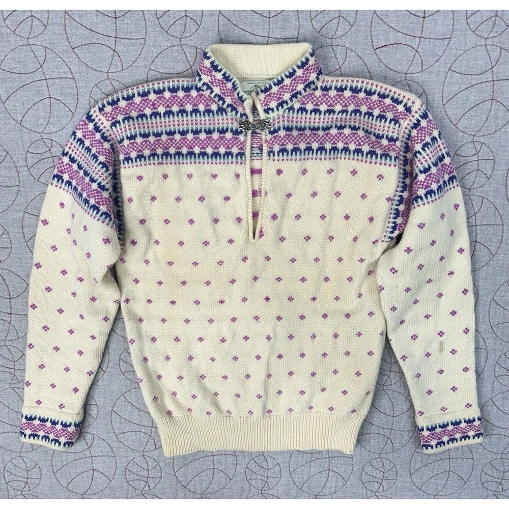 VTG Stowe Woolens 100% Pure Wool Fair Isle Sweater Womens Medium USA Handloomed
